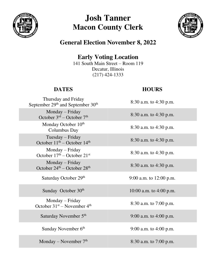 An image copy of the early voting information, which is listed on this page.